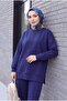 Pantsuit with Side Slits and Grass Green Front Panel - Dark Blue - 5