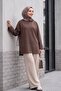 Crew Neck Slit Oversize Combed Cotton Tunic - Dark Brown - 5