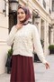 Hair Braided Ruffled Buttoned Knitwear Cardigan -Ecru