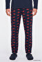 Men's Navy Blue 2-Piece Soft Textured 100% Cotton Standard Fit Crew Neck Patterned Pajama Set - 7