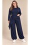 Women's Plus Size Oysho Fabric Navy Blue Shawl Blouse Elasticated Trousers Three-Piece Set Hzl26S-Zss19911 - 2