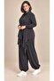 Women's Plus Size Oysho Fabric Anthracite Shawl Blouse Elasticated Trousers Triple Set Hzl26S-Zss19911 - 3