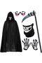 Kids Adult Death Scary Halloween Costumes, Black Halloween Grim-Reaper Costume Set, Velvet Hooded Cape Skull Face Mask Skeleton Hand Gloves Prop for Men Women