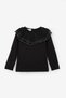 Black Glitter Detailed Tulle Collar Long Sleeve Girls' Blouse - Serena