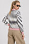 Striped Polo Collar Oversize Knitwear Sweater Lki̇0056 Ecru Pink - 6