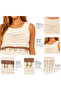 Women’s White Crochet Sleeveless Fringe Boho Top - 3