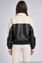 Women's Black Double-Colored Oversize Faux Leather Jacket with Fur Inside - 5