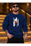 Men's Geometric Rectangular Framed and Desert Written Crew Neck Casual Regular Fit Sweatshirt