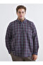Esvab • Modern & Distinctive Large Size Standard Fit Long Sleeve Checkered Embroidered Gabardine Men's Shirt - 2