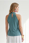 Women's Dark Mint Green Collared Buttoned Halter Neck Flowy Blouse Blz-19002673 - 5