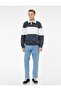 Color Blocked Embroidered Polo Collar Long Sleeve Sweatshirt - 2