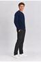 Men's Navy Blue Crew Neck Ottoman Sweatshirt - 3