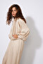Low Shoulder Zippered Textured Satin Bomber Jacket Beige - 2