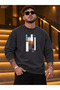 Men's Geometric Rectangular Framed and Desert Written Crew Neck Casual Regular Fit Sweatshirt