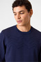 Navy Blue Regular Fit Crew Neck Jacquard Knitwear - 3