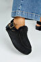 Alba Fur Women's Leather Laceless Black Sabo Slippers - 5