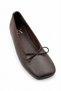 Fly Women's Brown Leather Blunt Toe Thin Bow 3cm Hidden Heel Flat Sole Ballerina Ballet Shoes - 4