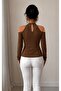 Women's off-the-shoulder mock neck long sleeve v-neck pleated viscose blouse - 3