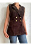 Double-Breasted Collar Gold Detail Button Velvet Line Textured Blazer Vest - 4