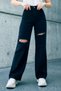 Meda Women's High Waist Black Ripped Wide Leg Jeans Lycra Denim Trousers - 2
