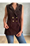 Double-Breasted Collar Gold Detail Button Velvet Line Textured Blazer Vest - 2