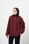 Women's Hooded Sweatshirt with Pocket Detail and Zipper in Burgundy - 2