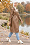 Women's Buttoned Belted Leather Trench Coat with Pockets - 5