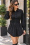 Elegance of the City Women's Shirt Collar Elastic Waist Buttoned Mini Tricot Dress