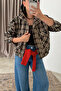 Plaid Patterned Inside Lining Standing Collar Short Bomber Jacket Brown-Stone - 3