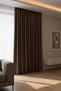 Modern Series Plain Pleated Velvet Textured Background Curtain Chestnut Brown - 3