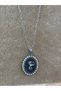 Vintage Pearl Navy Blue Enamel Detailed Oval Floral Patterned Necklace - 4
