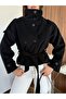 Women's Belted Pocketed Stand Collar Cashmere Trench Coat - 3
