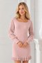 Women's Long Sleeve U-Neck Sleeve Lace Detailed Skirt Ruffled Body Fitting Stretchy Stylish Casual Powder Knitwear Tunic Dress