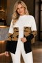 Women's Long Sleeve V-Neck t Sleeveless Coverless Leopard Detailed Color Block Stylish Elegant Casual White Coffee Black Knitwear Cardigan - 2