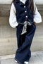 Denim Vest Pants Set with Accessories Gift Navy Blue - 3
