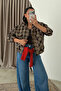 Plaid Patterned Inside Lining Standing Collar Short Bomber Jacket Brown-Stone - 2