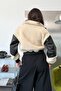 Women's Stand Collar Zippered Plush Coat Black - 8752 - 5