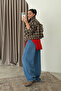 Plaid Patterned Inside Lining Standing Collar Short Bomber Jacket Brown-Stone - 6