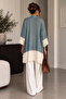 Women's Kimono Blue White Long Loose Knitwear Cardigan with Pockets - 3