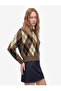 Crew Neck Ribbed Long Sleeve Diamond Pattern Knit Sweater - 2