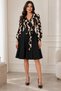 Women's Double Breasted V-Neck Patterned Long Sleeve Belted Flared Dress Timeless Elegance Casual Wear - 3