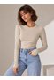 Women's Finger-Looped Crew Neck 100% Organic Cotton Fabric Blouse (Crew Neck 0Vv-1) - 3