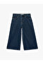 Normal Waist Pocketed Comfortable Fit Cotton Cropped Wide Leg Denim Trousers - Culotte Jeans