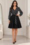 Women's Double Breasted V-Neck Patterned Long Sleeve Belted Flared Dress Timeless Elegance Casual Wear - 5