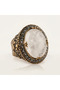 Bronze Women's Ring Authentic Copper Jewelry Margazite Worked Oval Cluster Transparent Milk Quartz Large Model Adjustment - 5