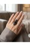 Bronze Women's Ring Authentic Copper Jewelry Black Stone Night Embroidery Model Adjustable Vintage