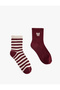 Set of 2 Striped Cotton Socks with Bow - 2