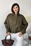 Women's Shirt Collar Zippered Suede Bomber Jacket Khaki - 27K 345 - 4