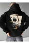 Unisex Black Card and Dice Back Printed Hooded Sweatshirt Printed Premium Oversize T-Shirt