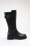 Women's Stylish Buckle-Strap Below-The-Knee Boots Black - 7